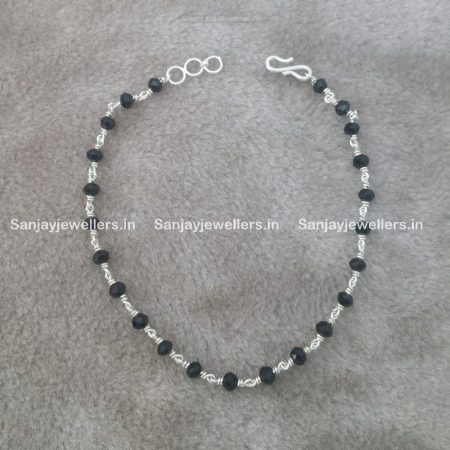 black bead anklet - nazarya payal - dristi payal - silver anklet